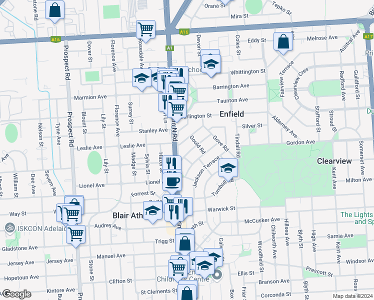 map of restaurants, bars, coffee shops, grocery stores, and more near 5 Learmonth Terrace in Enfield