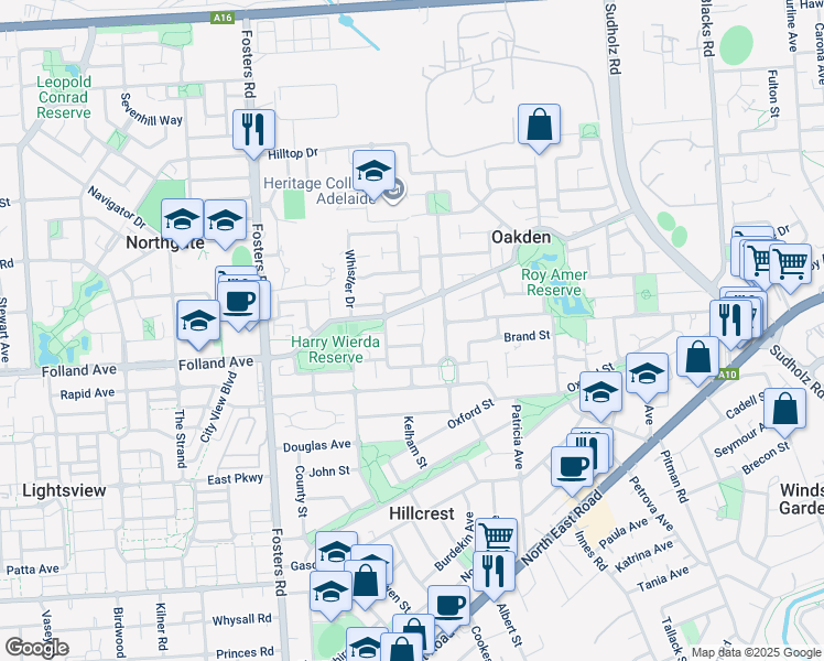 map of restaurants, bars, coffee shops, grocery stores, and more near 5 Chiswick Court in Oakden