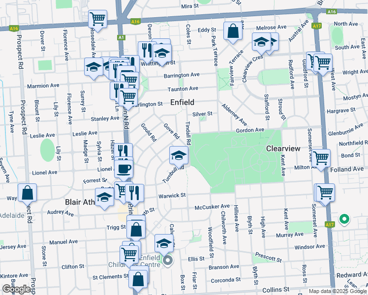map of restaurants, bars, coffee shops, grocery stores, and more near 21 Gove Road in Enfield