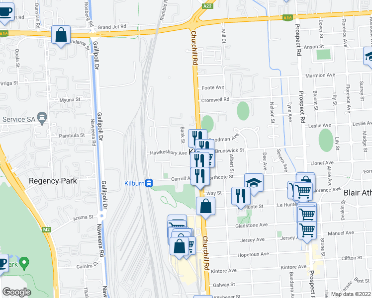map of restaurants, bars, coffee shops, grocery stores, and more near 6 Hawkesbury Avenue in Kilburn