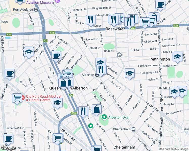 map of restaurants, bars, coffee shops, grocery stores, and more near 51 Sussex Street in Alberton