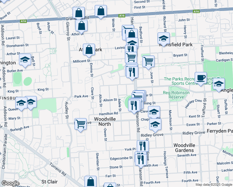 map of restaurants, bars, coffee shops, grocery stores, and more near 8 Adele Street in Athol Park