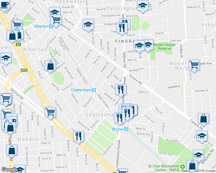 map of restaurants, bars, coffee shops, grocery stores, and more near 4 Whitney Street in Cheltenham