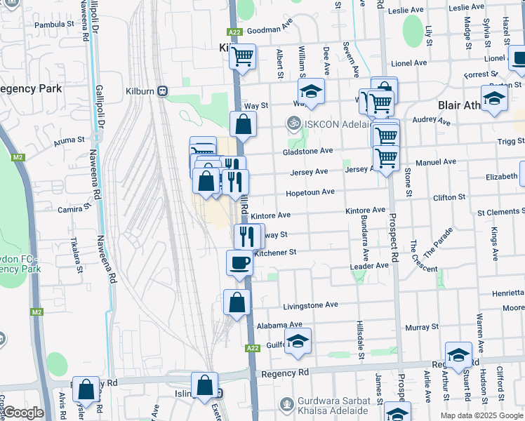 map of restaurants, bars, coffee shops, grocery stores, and more near 6 Kintore Avenue in Kilburn