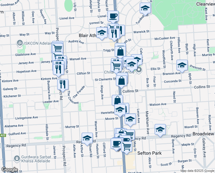 map of restaurants, bars, coffee shops, grocery stores, and more near 11 Prince Avenue in Blair Athol