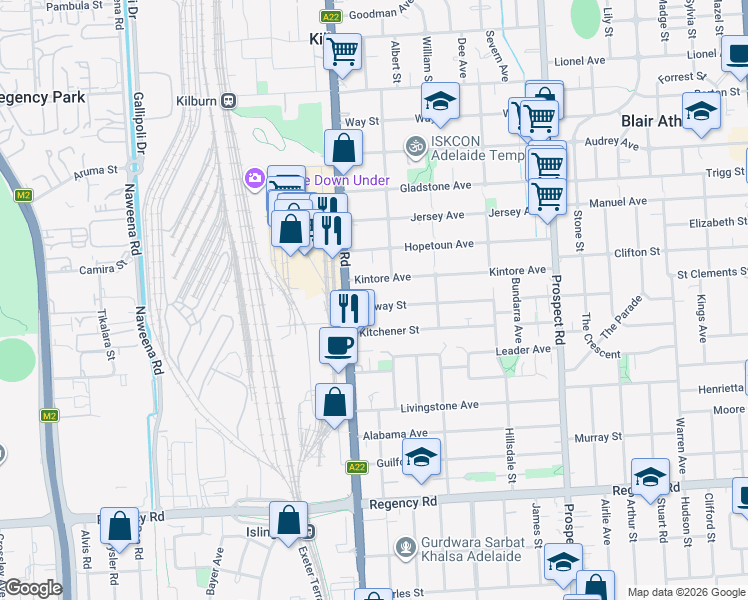 map of restaurants, bars, coffee shops, grocery stores, and more near 8 Galway Street in Kilburn