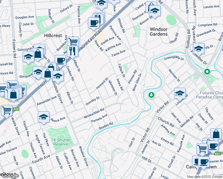 map of restaurants, bars, coffee shops, grocery stores, and more near 5 Munster Street in Windsor Gardens