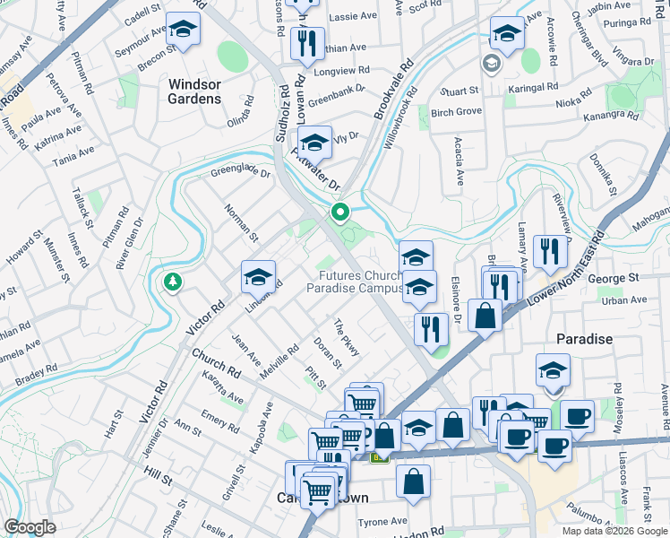 map of restaurants, bars, coffee shops, grocery stores, and more near 7 Walker Avenue in Paradise