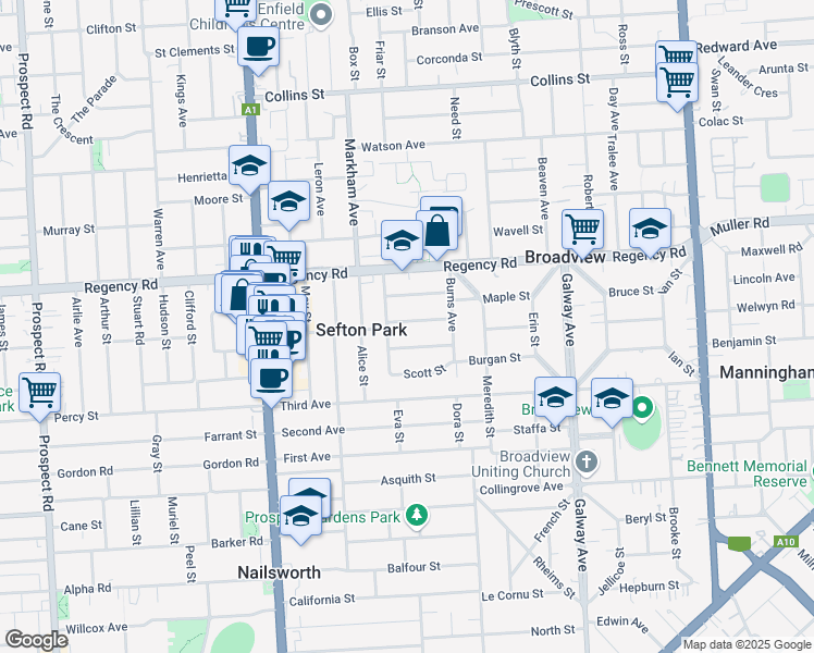 map of restaurants, bars, coffee shops, grocery stores, and more near 3 Munro Avenue in Sefton Park