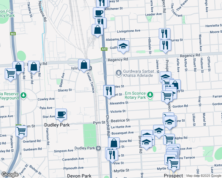 map of restaurants, bars, coffee shops, grocery stores, and more near 95 Charles Street in Prospect