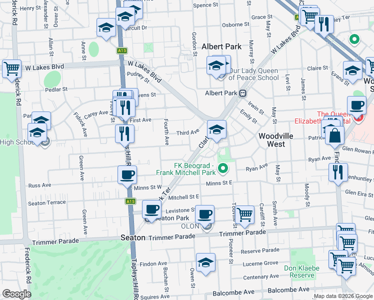 map of restaurants, bars, coffee shops, grocery stores, and more near 10 Arthur Street in Seaton