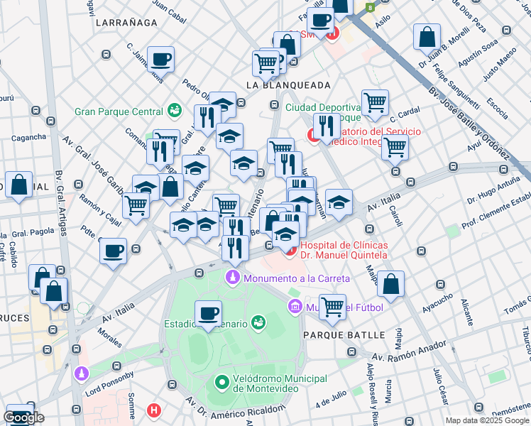 map of restaurants, bars, coffee shops, grocery stores, and more near in Montevideo
