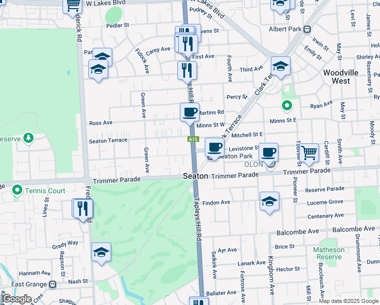map of restaurants, bars, coffee shops, grocery stores, and more near 314 Tapleys Hill Road in Seaton