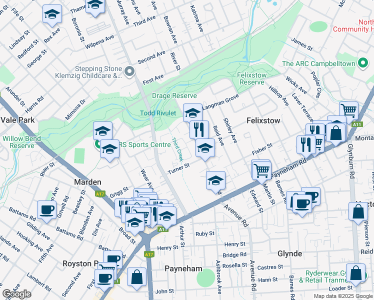 map of restaurants, bars, coffee shops, grocery stores, and more near 1 Pomeroy Court in Felixstow
