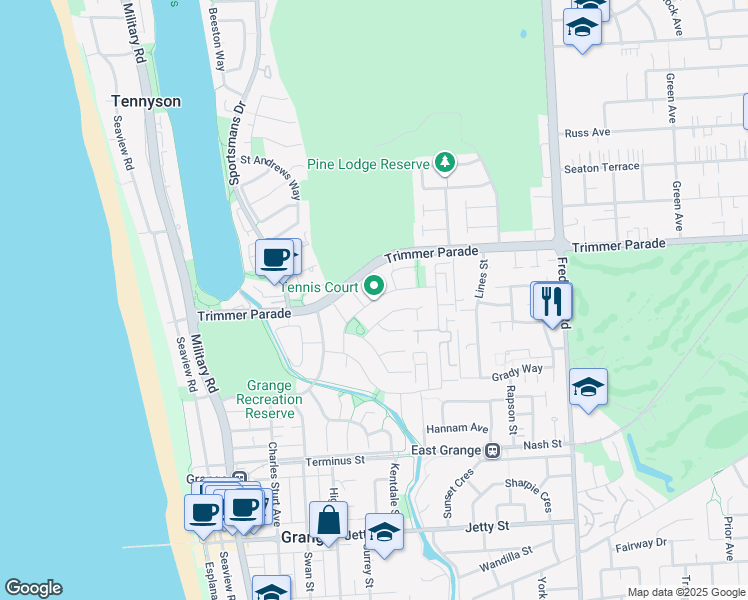 map of restaurants, bars, coffee shops, grocery stores, and more near Parkview Avenue in Grange