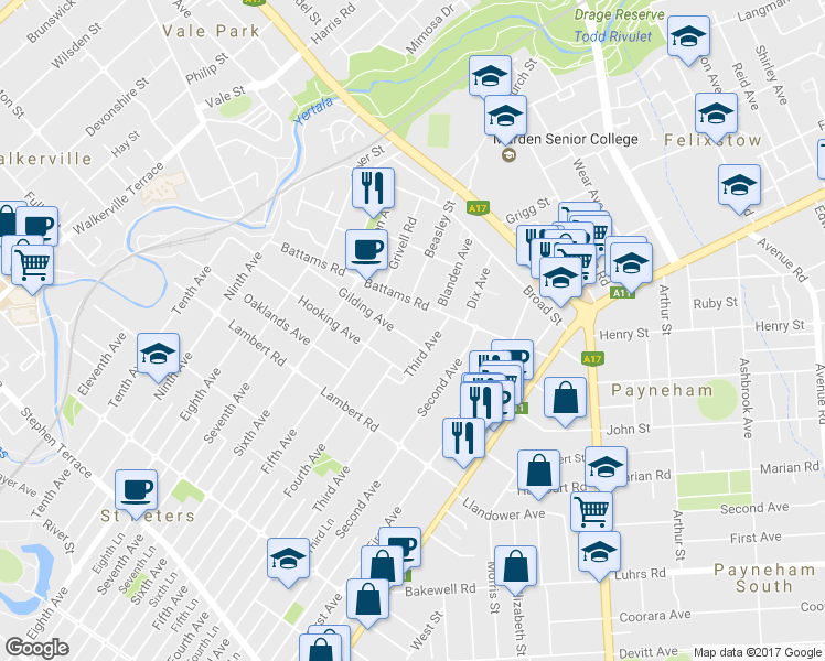 map of restaurants, bars, coffee shops, grocery stores, and more near 4 Gilding Avenue in Royston Park