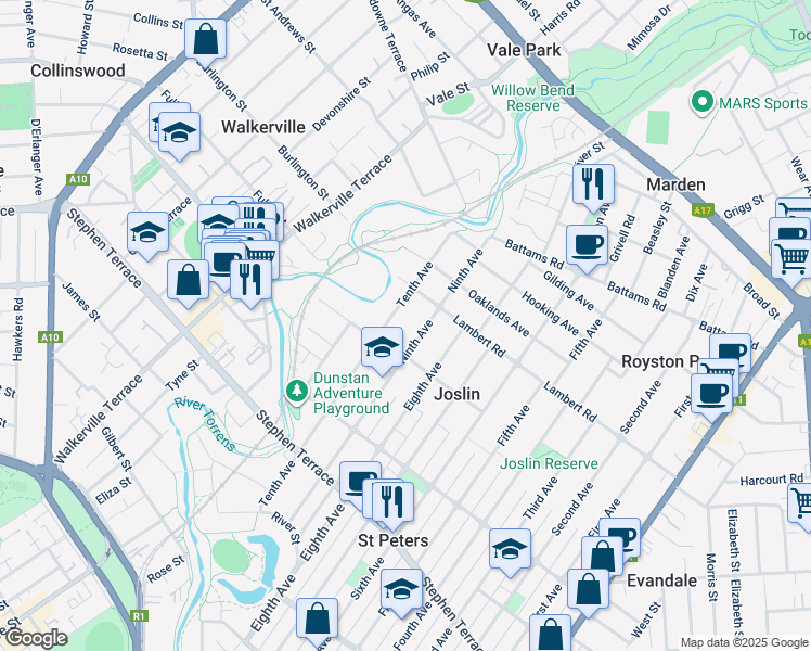map of restaurants, bars, coffee shops, grocery stores, and more near 6 Koolaman Street in Joslin