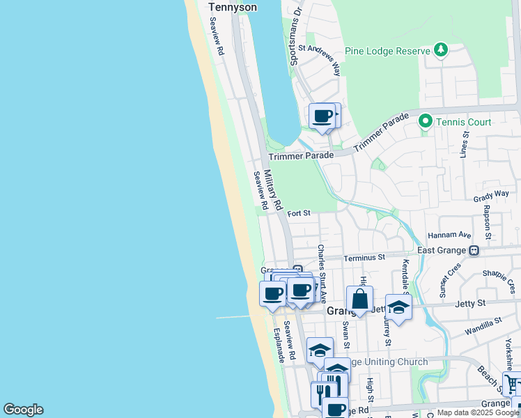 map of restaurants, bars, coffee shops, grocery stores, and more near Fort Street in Tennyson