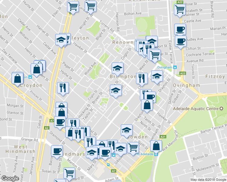 map of restaurants, bars, coffee shops, grocery stores, and more near 8 Hull Street in Brompton