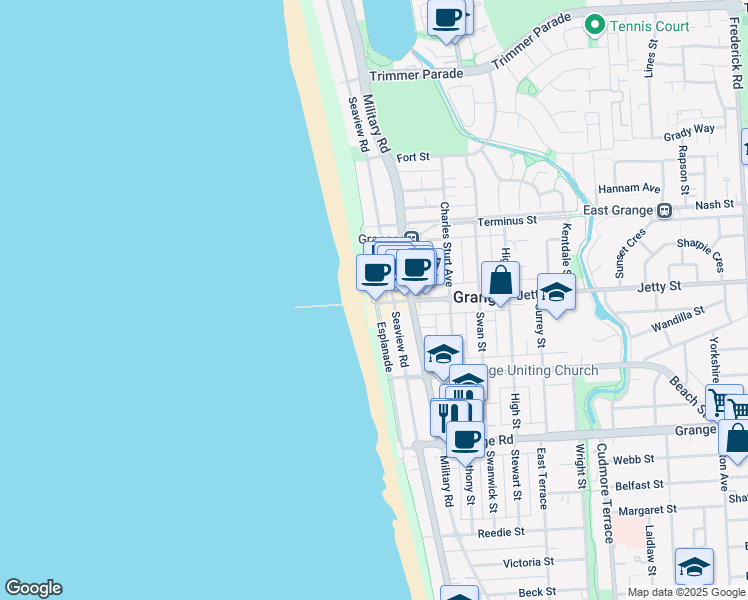 map of restaurants, bars, coffee shops, grocery stores, and more near in Grange