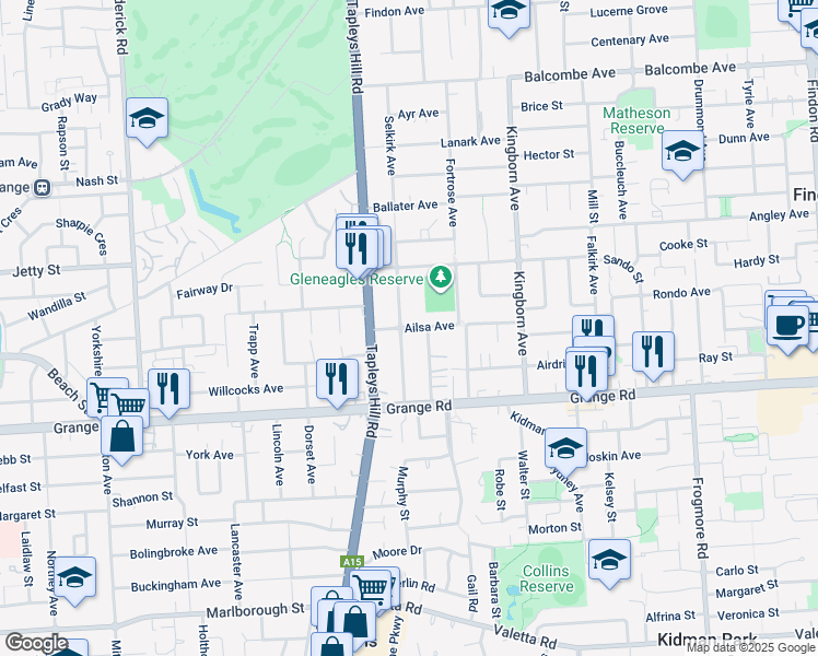 map of restaurants, bars, coffee shops, grocery stores, and more near Ailsa Avenue in Seaton