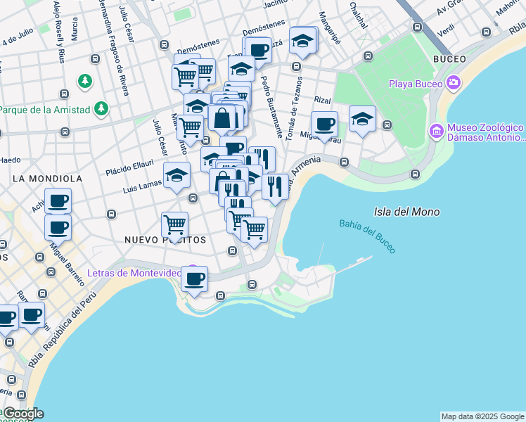 map of restaurants, bars, coffee shops, grocery stores, and more near 1029 Tomás de Tezanos in Montevideo
