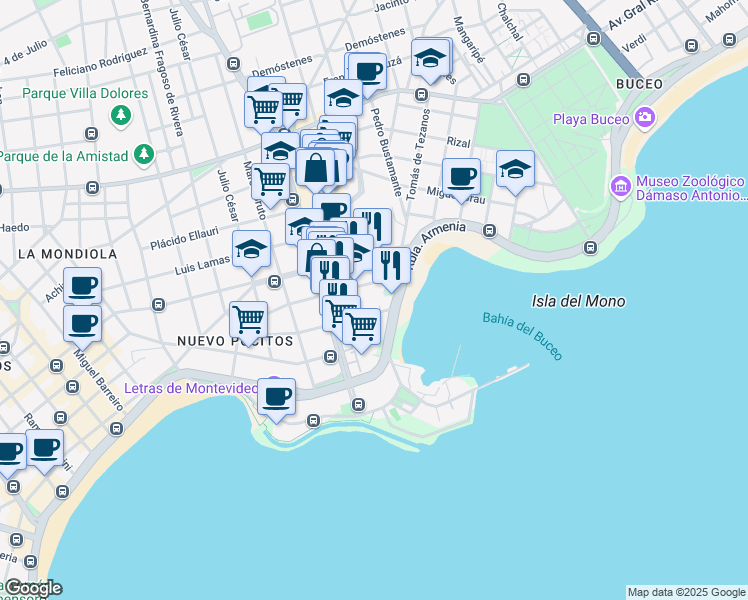 map of restaurants, bars, coffee shops, grocery stores, and more near 1029 Tomás de Tezanos in Montevideo