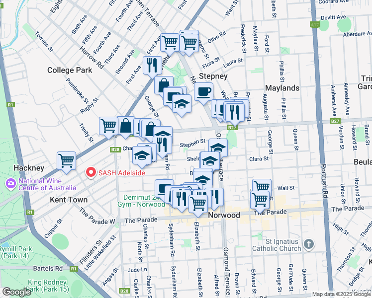 map of restaurants, bars, coffee shops, grocery stores, and more near 64 Appelbee Crescent in Norwood