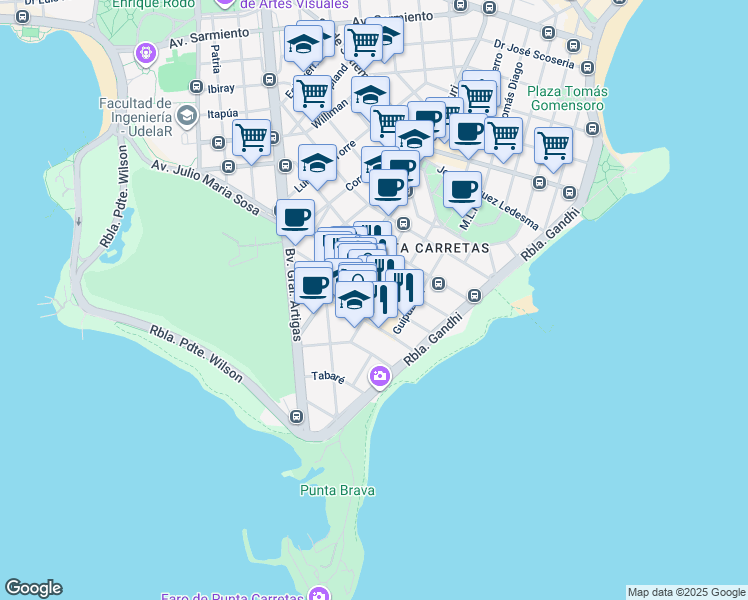 map of restaurants, bars, coffee shops, grocery stores, and more near 349 Víctor Soliño in Montevideo