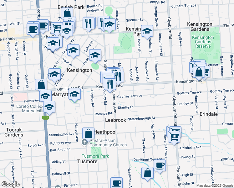 map of restaurants, bars, coffee shops, grocery stores, and more near in Leabrook