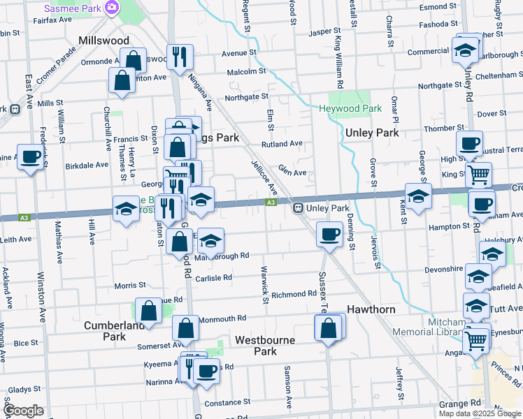 map of restaurants, bars, coffee shops, grocery stores, and more near 2A Deepdene Avenue in Westbourne Park
