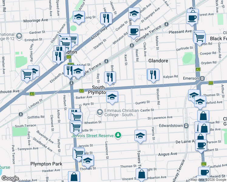map of restaurants, bars, coffee shops, grocery stores, and more near 465 Cross Road in South Plympton