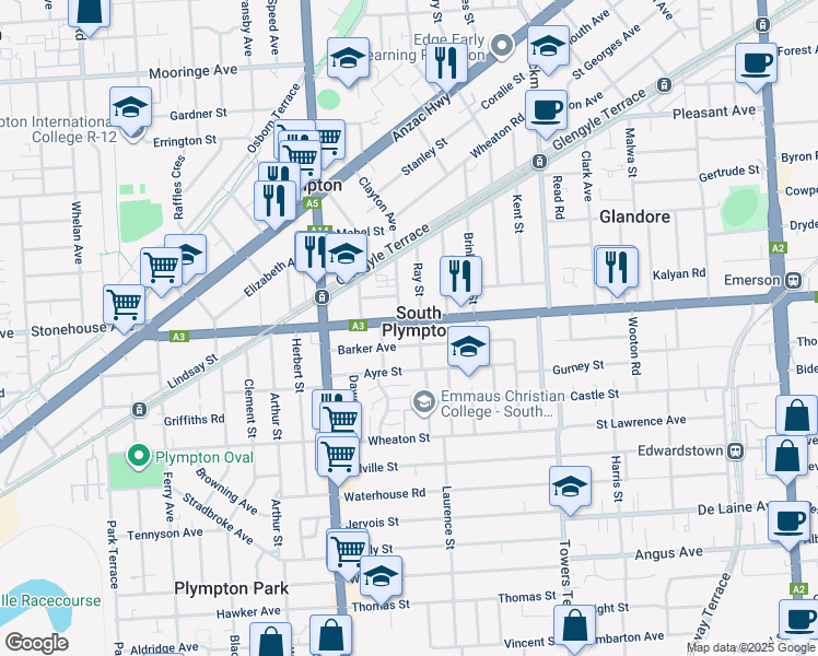 map of restaurants, bars, coffee shops, grocery stores, and more near 487 Cross Road in South Plympton