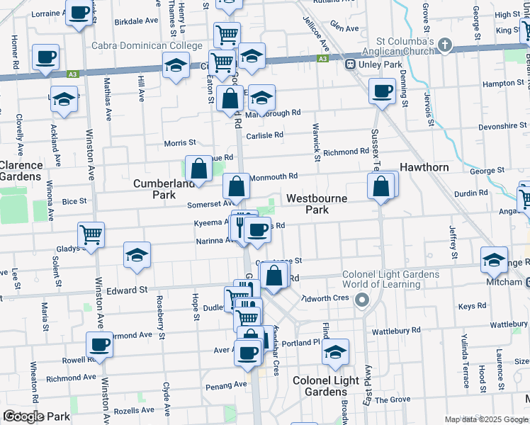 map of restaurants, bars, coffee shops, grocery stores, and more near Norseman Avenue in Westbourne Park