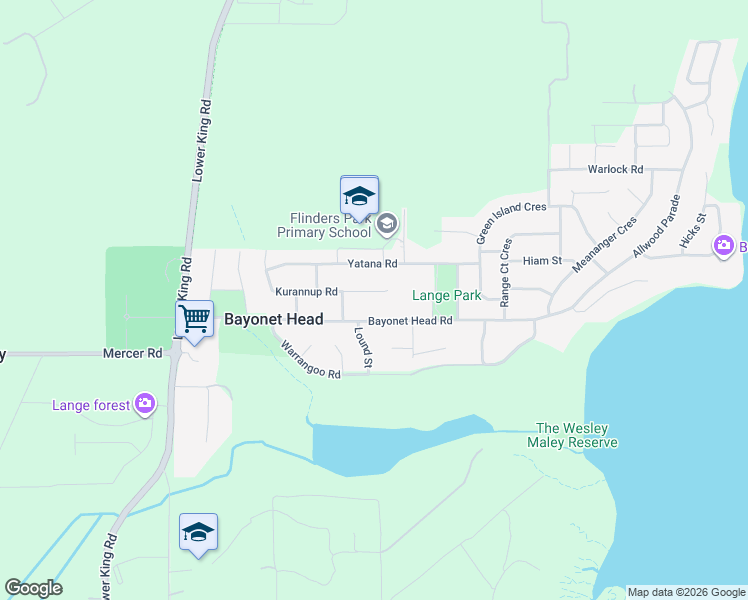 map of restaurants, bars, coffee shops, grocery stores, and more near 23 Kurannup Road in Bayonet Head