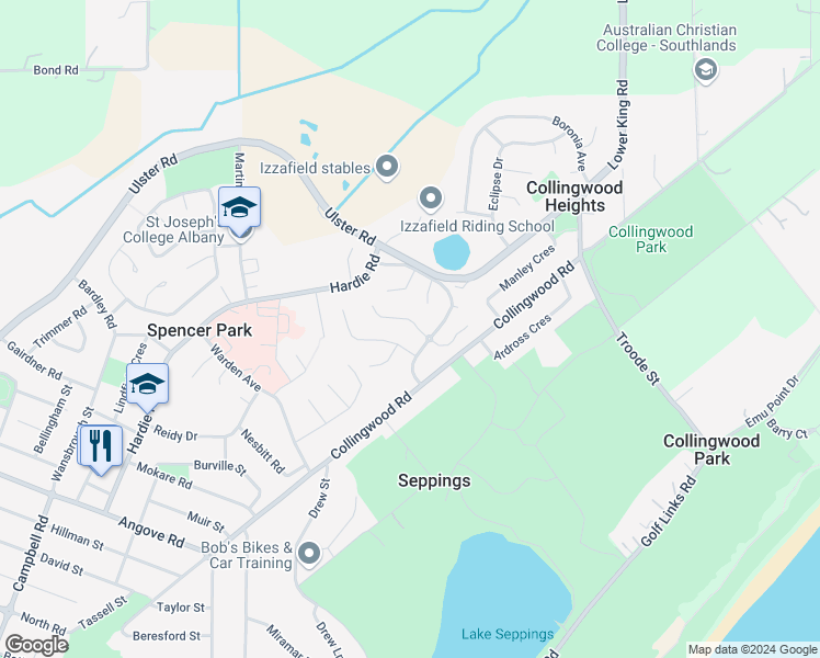 map of restaurants, bars, coffee shops, grocery stores, and more near 5 Hewett Rise in Spencer Park