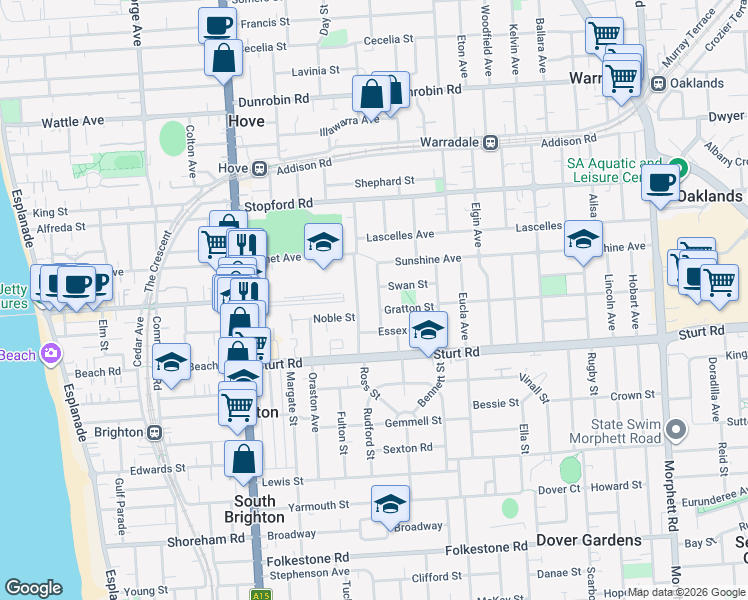 map of restaurants, bars, coffee shops, grocery stores, and more near 14 McCoy Street in Brighton