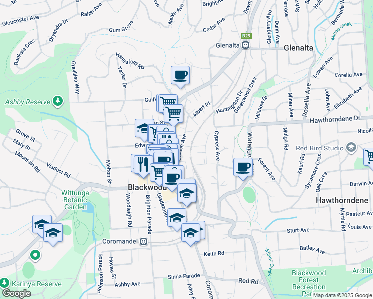 map of restaurants, bars, coffee shops, grocery stores, and more near 8 Carr Street in Blackwood