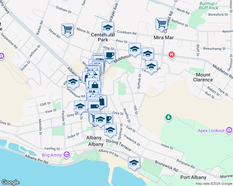 map of restaurants, bars, coffee shops, grocery stores, and more near 2A Munster Avenue in Mount Clarence