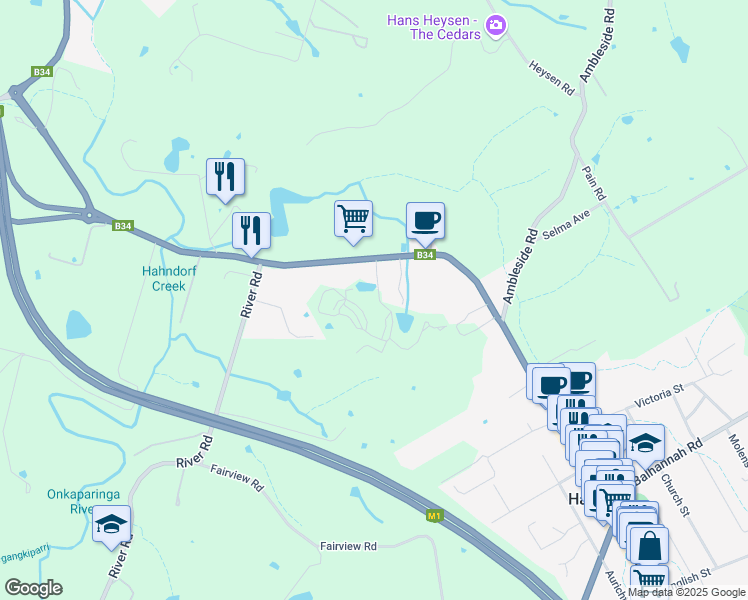 map of restaurants, bars, coffee shops, grocery stores, and more near 145A Mount Barker Road in Hahndorf