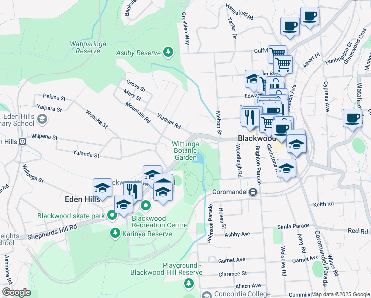 map of restaurants, bars, coffee shops, grocery stores, and more near Shepherds Hill Road in Blackwood
