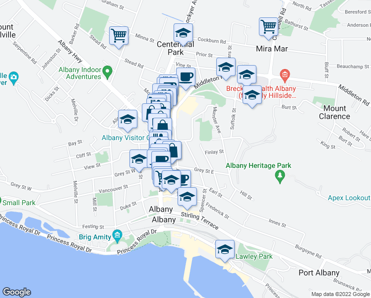 map of restaurants, bars, coffee shops, grocery stores, and more near 101 Spencer Street in Albany