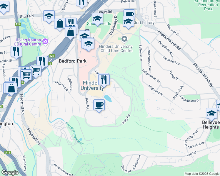 map of restaurants, bars, coffee shops, grocery stores, and more near in Bedford Park