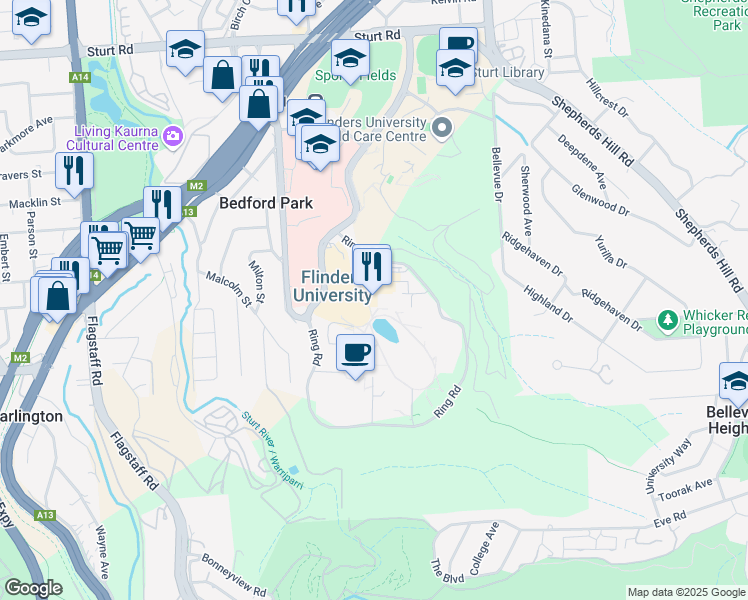 map of restaurants, bars, coffee shops, grocery stores, and more near  in Bedford Park