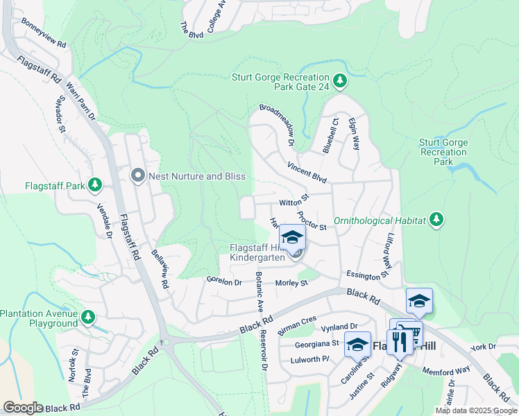 map of restaurants, bars, coffee shops, grocery stores, and more near 19 Starlight Crescent in Flagstaff Hill