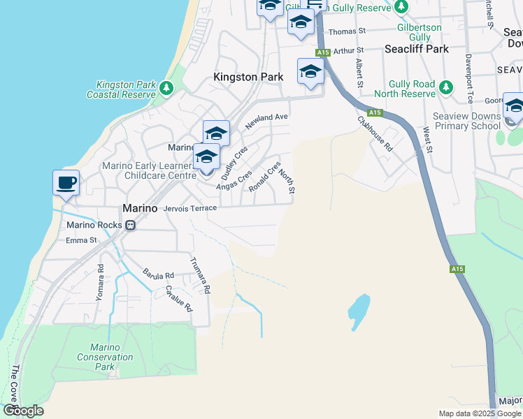 map of restaurants, bars, coffee shops, grocery stores, and more near 96 Jervois Terrace in Marino
