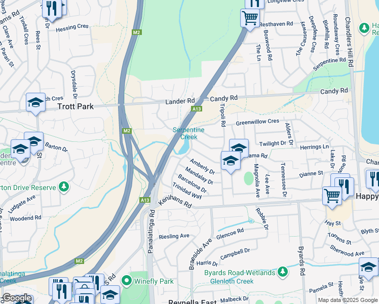 map of restaurants, bars, coffee shops, grocery stores, and more near Fountain Valley Drive in Happy Valley