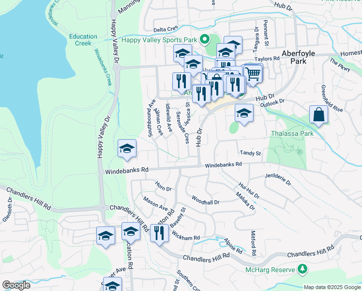 map of restaurants, bars, coffee shops, grocery stores, and more near 37B Idlewild Avenue in Aberfoyle Park