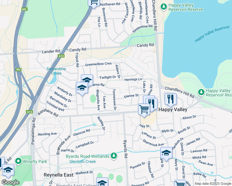 map of restaurants, bars, coffee shops, grocery stores, and more near 5 Tennessee Drive in Happy Valley