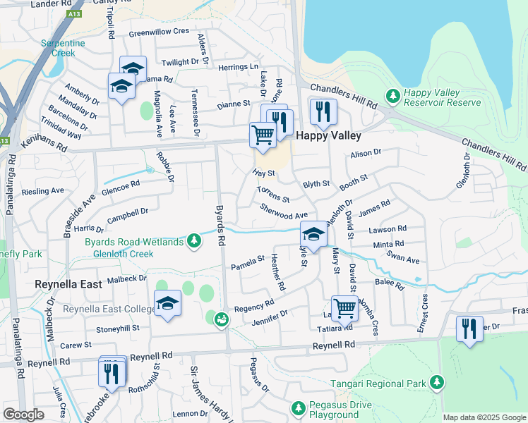 map of restaurants, bars, coffee shops, grocery stores, and more near 29 Sherwood Avenue in Happy Valley
